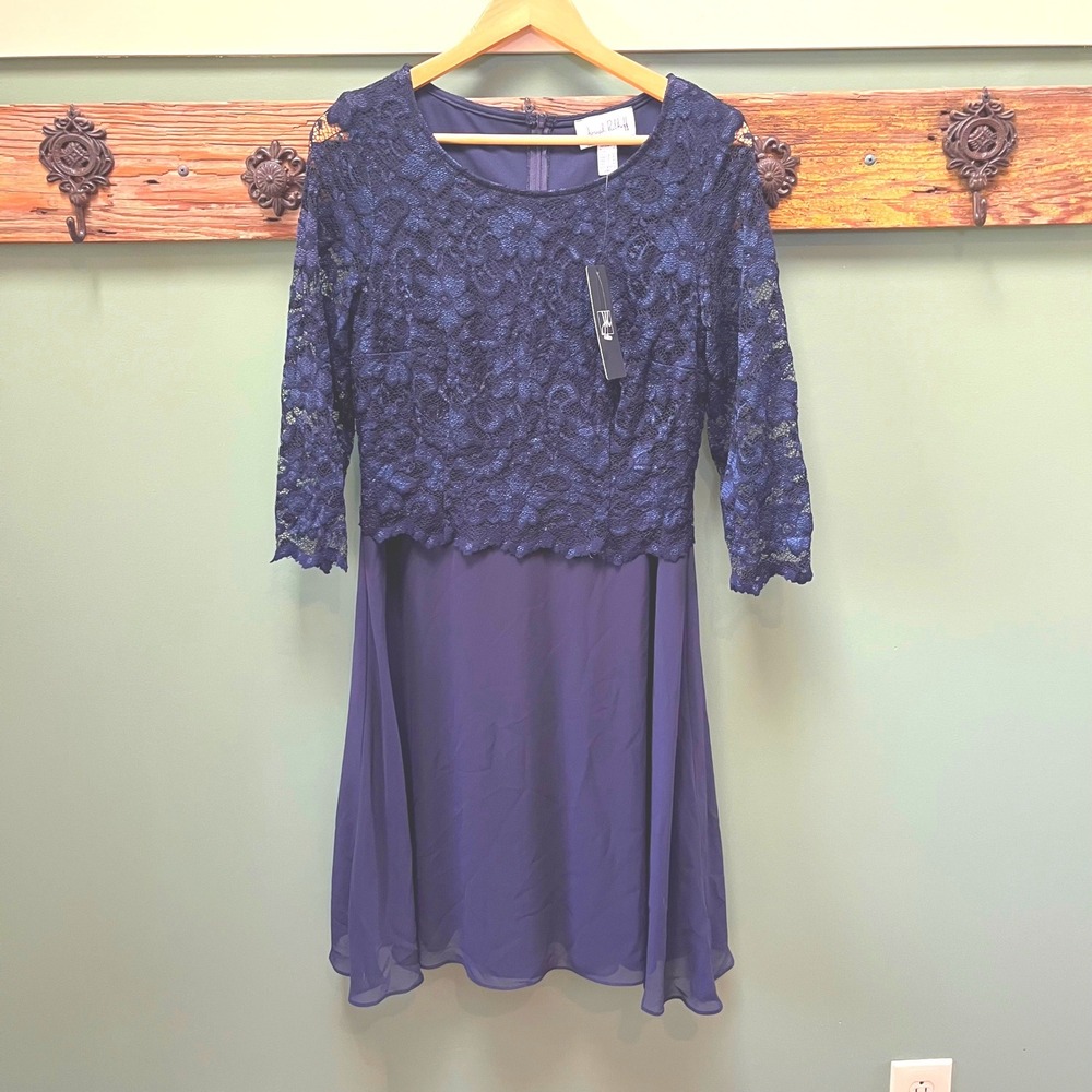 Joseph Ribkoff Navy Blue Lace Chiffon Cocktail Dress 193508 Womens 12 New